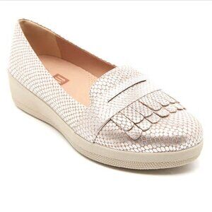 FitFlop Loafers Womens Fringey Sneakerloafer Silver Snake Size 5